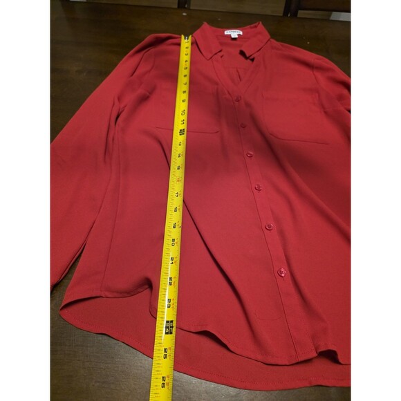 Express Women's Shirt Portofino Button Up Red V-Neck Roll Tab Blouse Top M - Picture 4 of 7